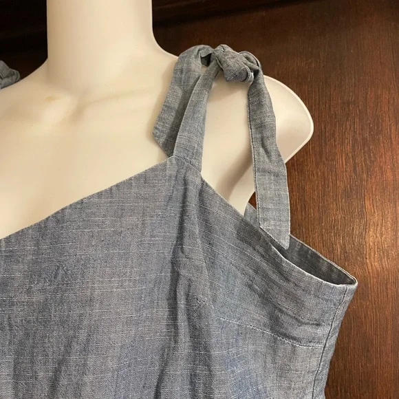 J. Crew Brand Women's XL Chambray Blue Denim Shoulder Tie Romper Style Dress - Picture 5 of 7